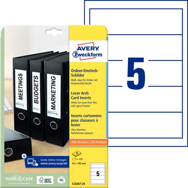 ZWECKFORM Avery Laser+ - Aktenetiketten (File Folder Labels) - weiß - 54 x 190 