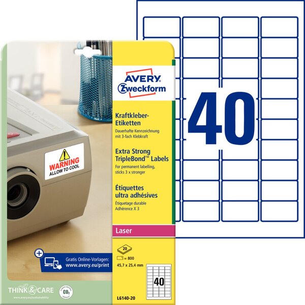 ZWECKFORM Avery TripleBond Labels L6140 - Permanentklebeetiketten - weiß - 25.4