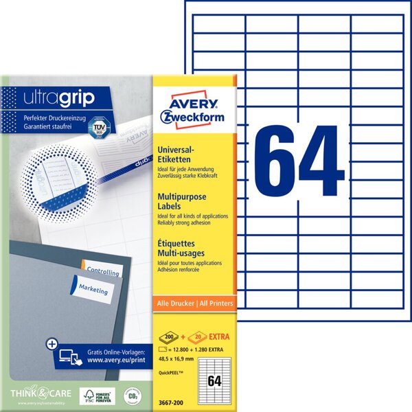 ZWECKFORM Avery Universal - Permanente, selbstklebende Papieretiketten - weiß - ZWECKFORM Avery Universal - Permanente, selbstklebende Papieretiketten - weiß -