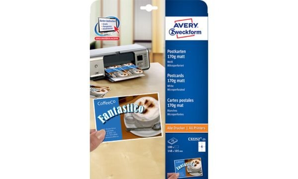 ZWECKFORM Avery Zweckform C32252-25 - Two-sided matte perforated postcards - Ma