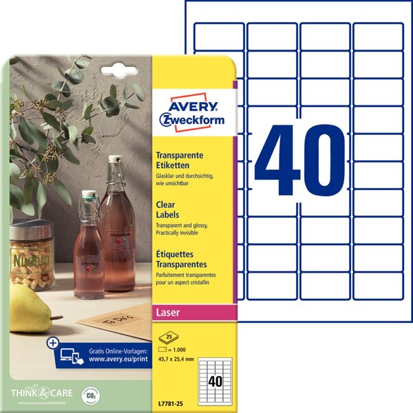 ZWECKFORM Avery Zweckform Kristallklare Etiketten, 45.7 x 25.4 mm