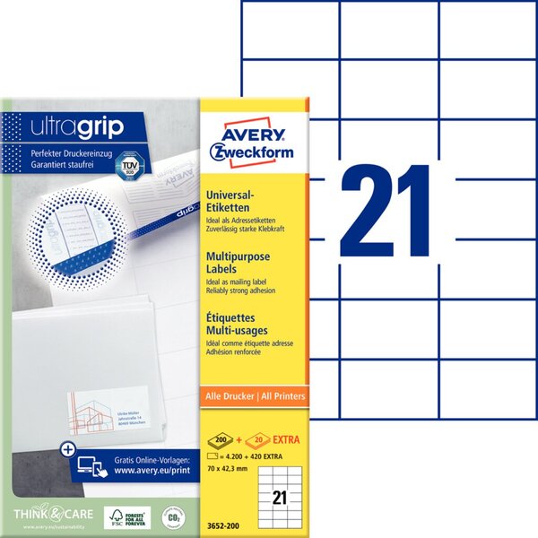ZWECKFORM Avery Zweckform Universal Etiketten 70 x 42.3,weiss,4200 ZWECKFORM Avery Zweckform Universal Etiketten 70 x 42.3,weiss,4200