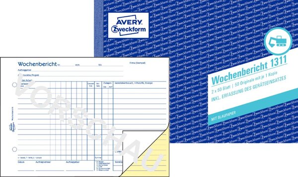 ZWECKFORM Avery Zweckform Wochenbericht, A5 quer, 2x50 Blatt