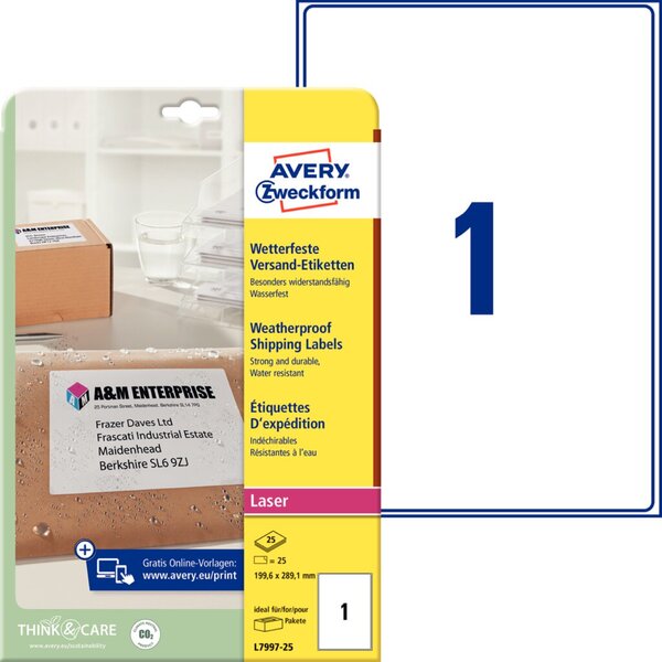 Wetterfeste Versandetiketten, 199,6x289,1 mm, weiß, aus Polyester