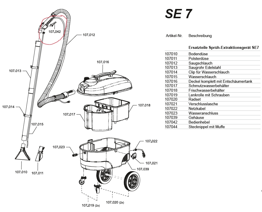Zubehör/Ersatzteil: Bedienhebel für Sprühextraktionsgerät SE7 | 107042 <br>passend für Sprintus Sprühextraktionsgerät SE7 (67453)