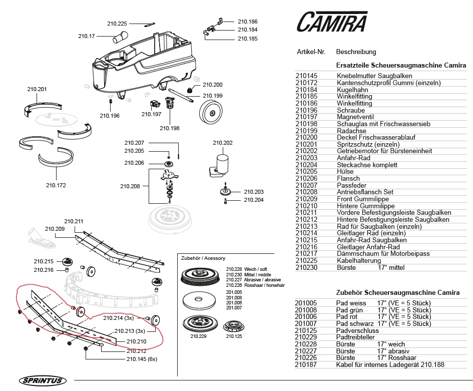 Zubehör/Ersatzteil: Gummilippe hinten für Camira Scheuersaugmaschine | Hinten 210210 <br>passend für Sprintus Camira (69241) Zubehör/Ersatzteil: Gummilippe hinten für Camira Scheuersaugmaschine | Hinten 210210 <br>passend für Sprintus Camira (69241)