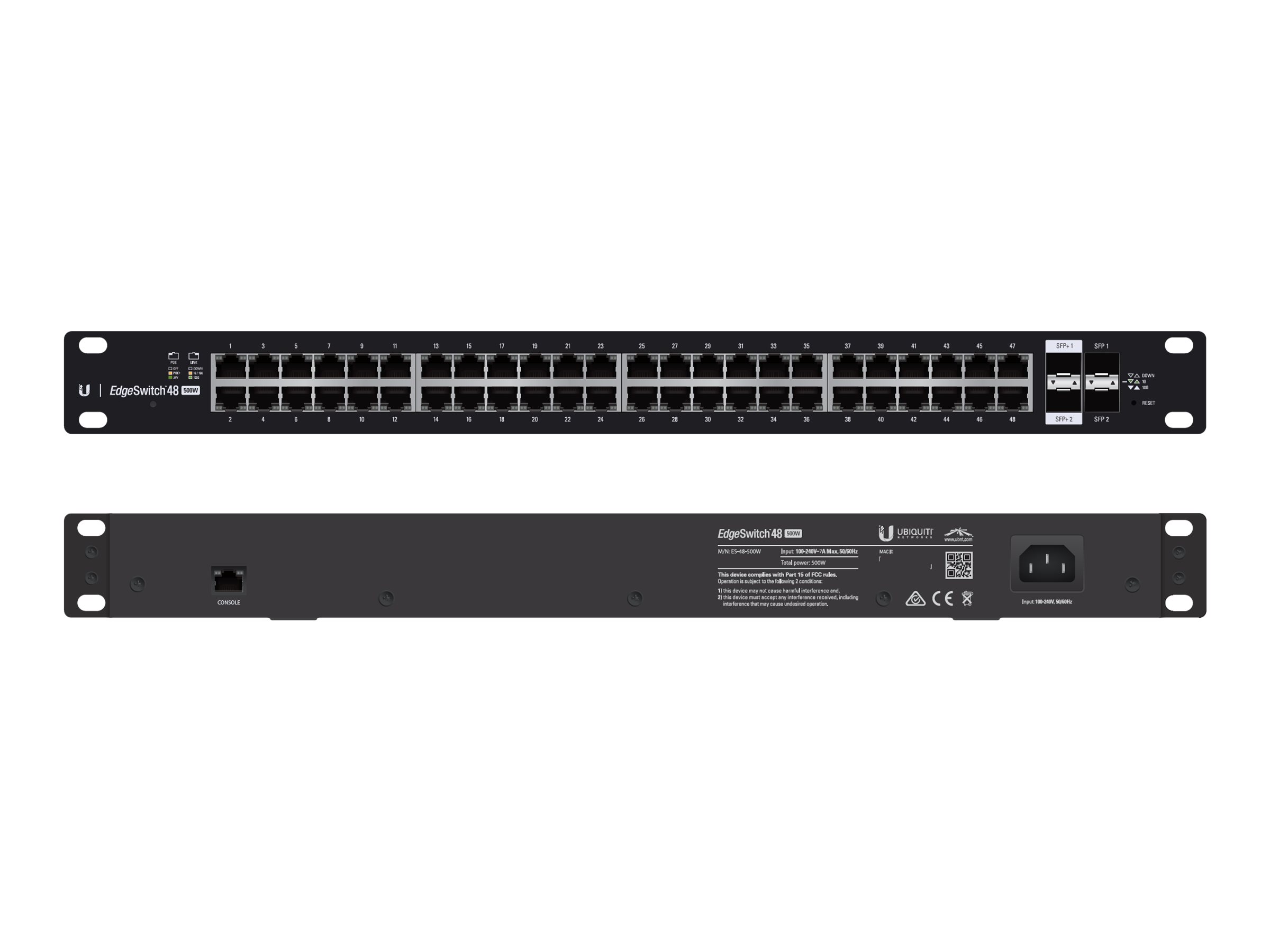 UBIQUITI NETWORKS Ubiquiti EdgeSwitch 48, 500W, 48 Gigabit RJ45 Ports, 2 SFP+