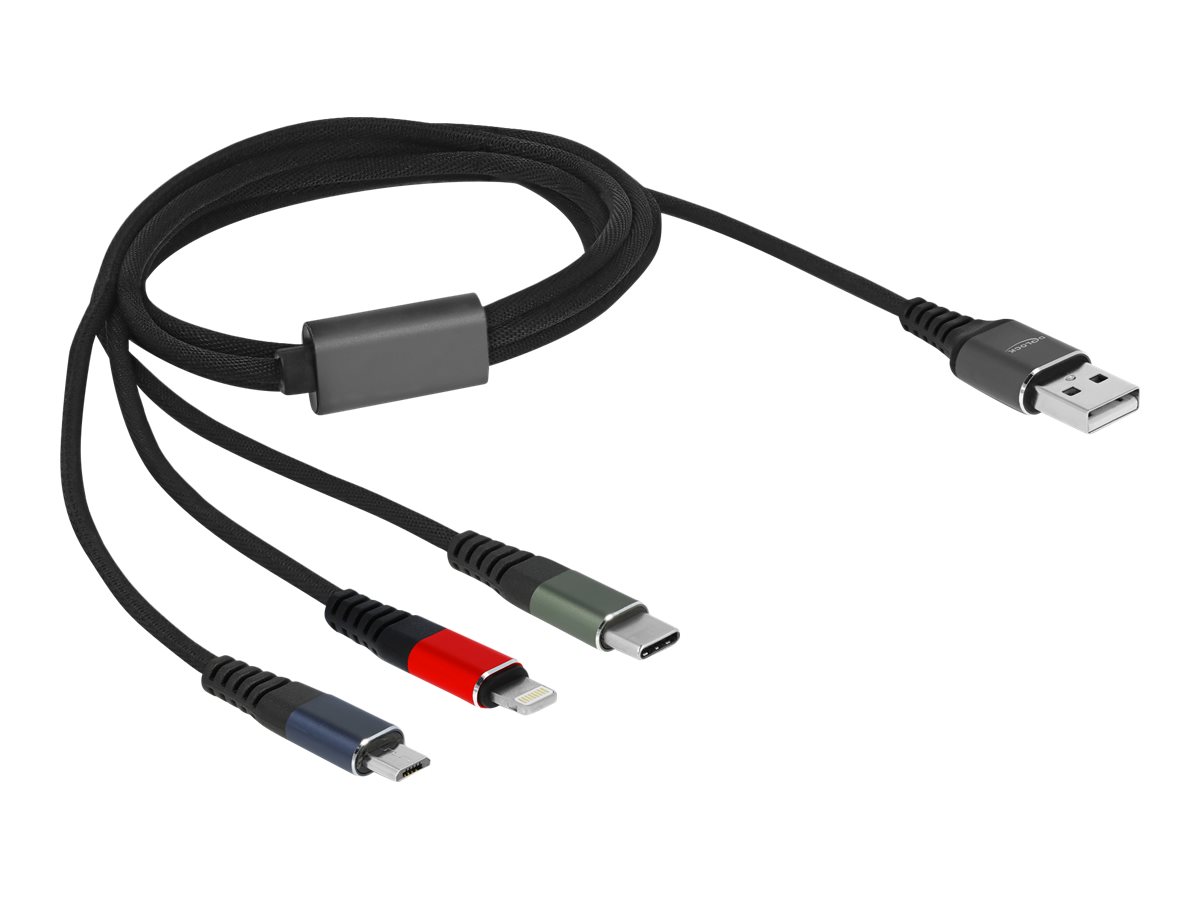 DELOCK USB Ladekabel 3 in 1 für Lightning/Micro USB/USB Type-C 1m 3-farbig