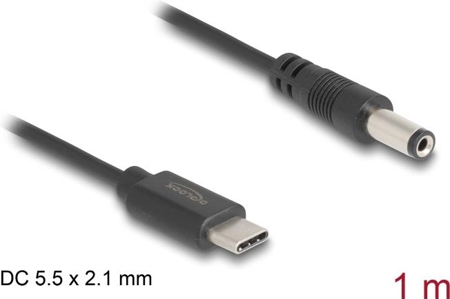 DELOCK USB Type-C Stromkabel zu DC 5,5 x 2,1 mm Stecker 1 m