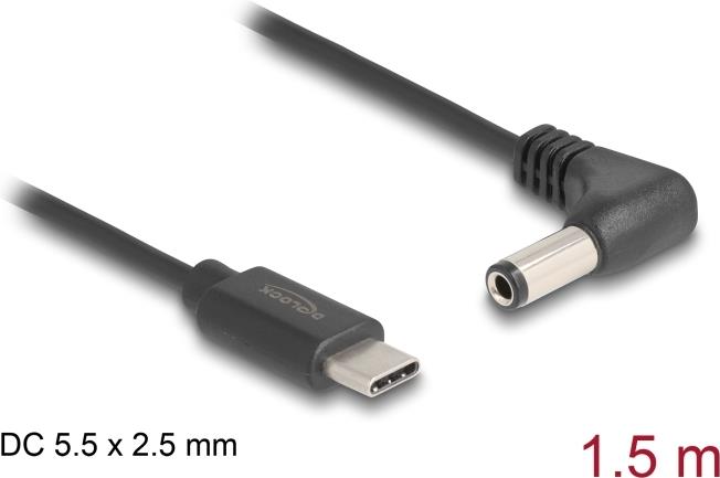 DELOCK USB Type-C Stromkabel zu DC 5,5 x 2,5 mm Stecker gewinkelt 1,5 m