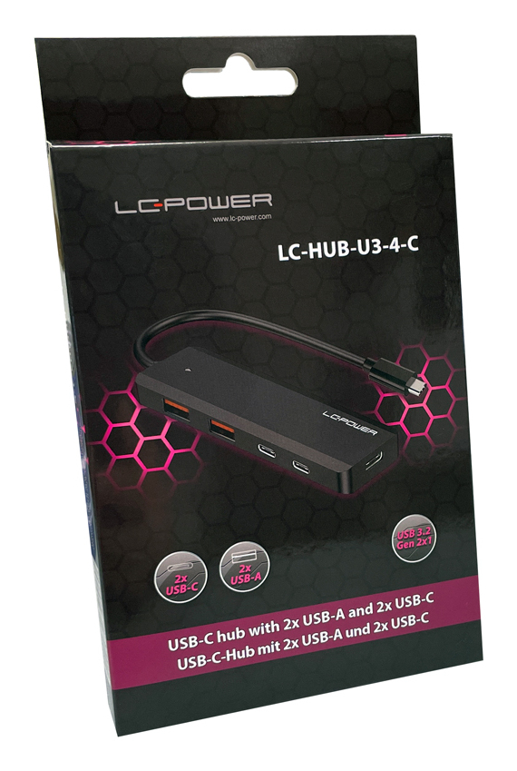 LC-POWER 2xUSBA 1XUSB-C Black retail (LC-HUB-U3-4-C)