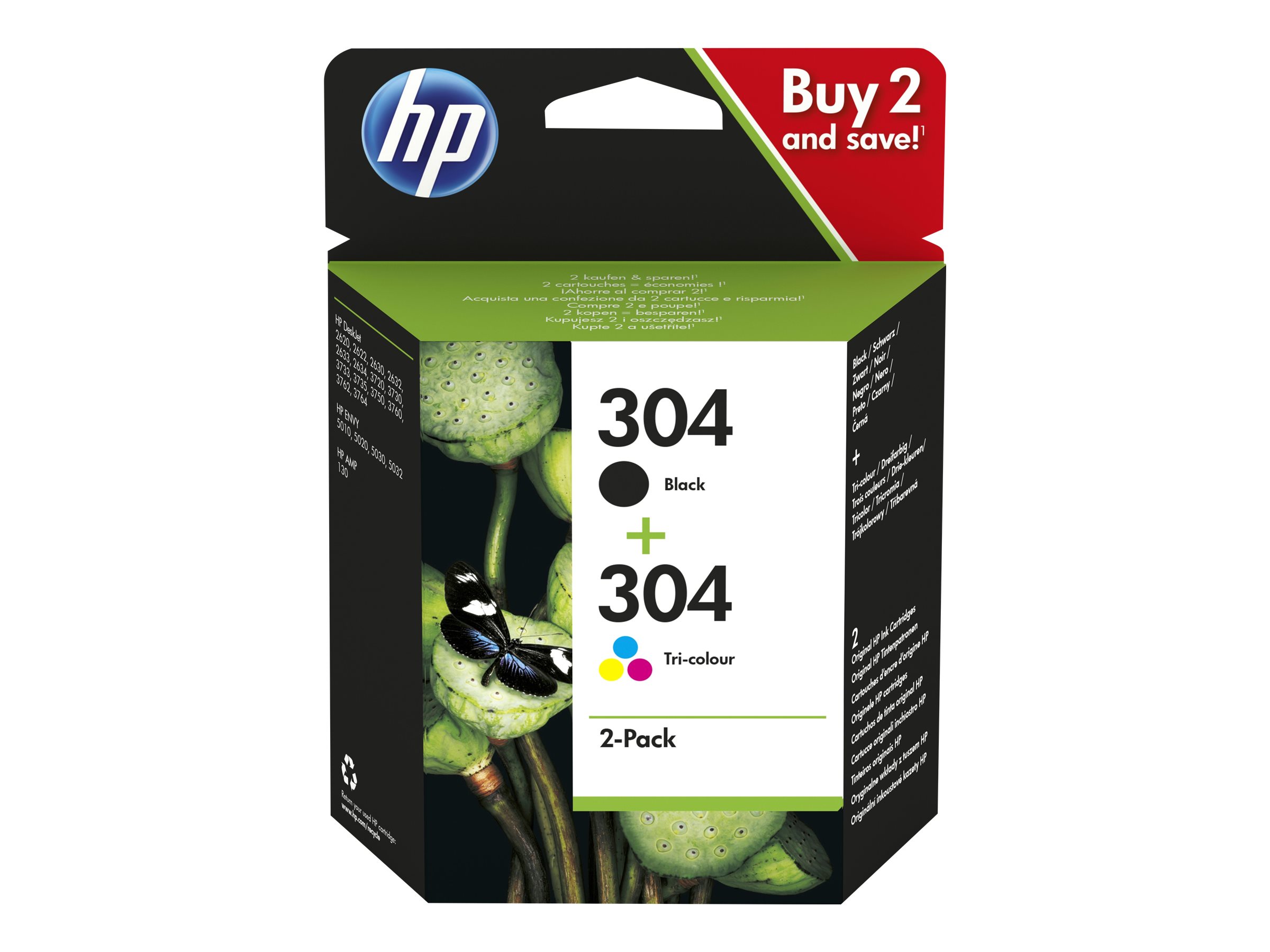 HP 304 2-Pack Black/Tri-color Ink Cartridges