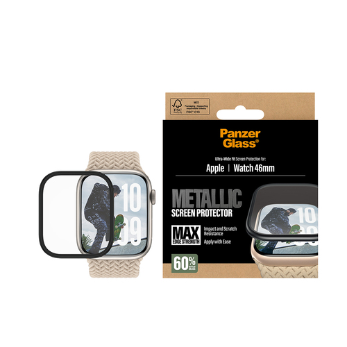 PANZERGLASS Screen Protector w. Black Metal Frame Apple Watch 2025 46mm