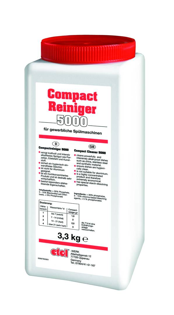 etolit Compactreiniger 5000 | 3,3 Kg blockförmiger Geschirrreiniger, stark hochalkalisch, stärkelösend, bleichend, für geringe Wasserhärten geeignet etolit Compactreiniger 5000 | 3,3 Kg blockförmiger Geschirrreiniger, stark hochalkalisch, stärkelösend, bleichend, für geringe Wasserhärten geeignet