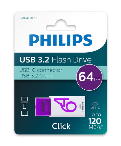 PHILIPS USB 3.2 64GB Click Series Gen 1 USB-C