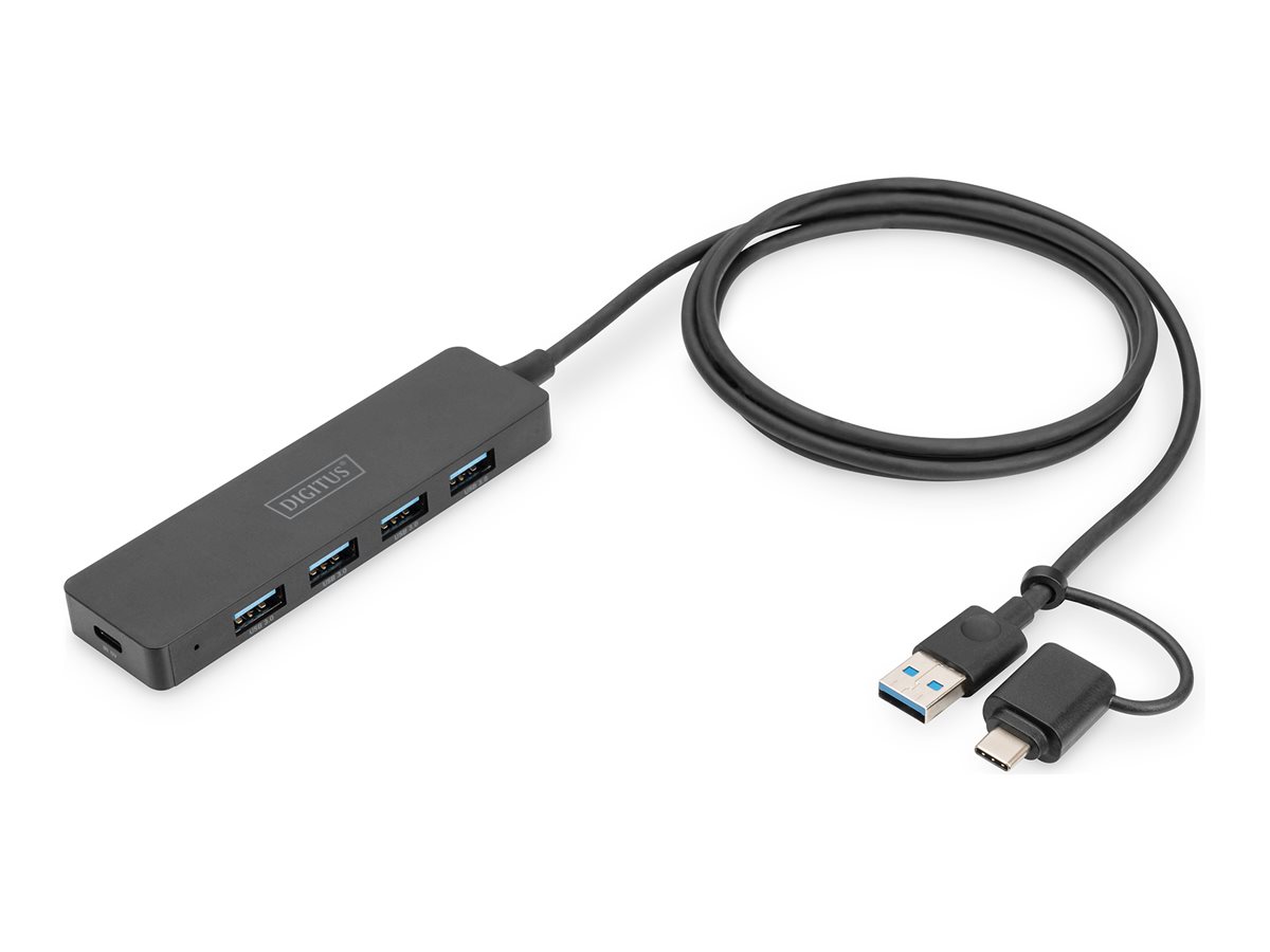 DIGITUS USB 3.0 Hub 4-Port Slim, USB-C Adapter 1,2m Kabel