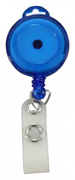 JOJO – Ausweishalter Ausweisclip Schlüsselanhänger, runde Form, Bandschlitz, Druckknopfschlaufe, Farbe transparent Blau - 100 Stück