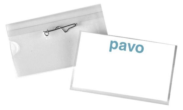 pavo Namensschild, mit Wellennadel, 54 x 90 mm, transparent (7300003)