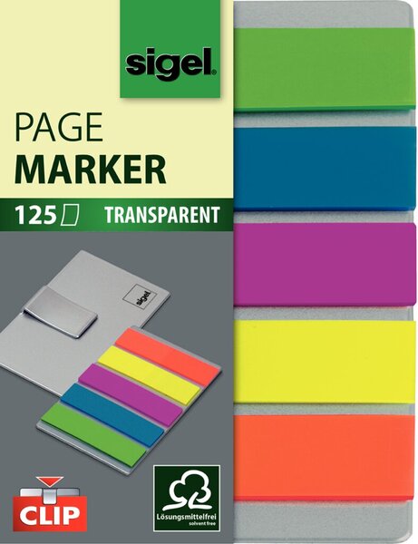sigel Haftmarker Film mini mit Clip, 50 x 12 mm, 125 Blatt auf Karte mit Klemmf sigel Haftmarker Film mini mit Clip, 50 x 12 mm, 125 Blatt auf Karte mit Klemmf