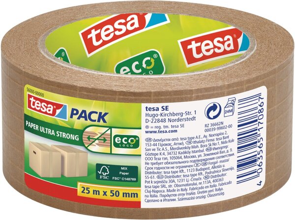 tesapack ultra strong Papier ecoLogo 25 m x 50 mm, starke Klebekraft