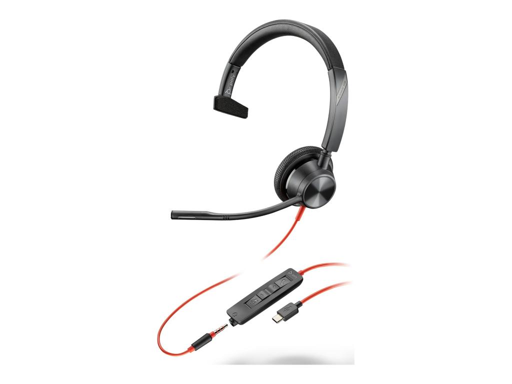 Image HP Poly Blackwire 3315 Monaural USB-C Headset +3.5mm Plug +USB-C/A Adapter