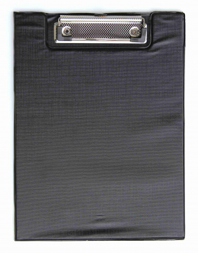 Image Klemmbrettmappe / Schreibmappe / Clipboard-Mappe A5 economy aus Graupappe, mit PVC-Folien Überzug, mit Drahtbügelklemme und Vorderdeckel, leinengeprägt, Farbe: schwarz - 1 Stück