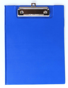 Image Klemmbrettmappe / Schreibmappe / Clipboard-Mappe A5 economy aus Graupappe, mit PVC-Folien Überzug, mit Drahtbügelklemme und Vorderdeckel, leinengeprägt, Farbe: blau - 1 Stück