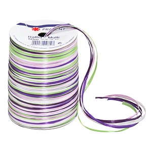 Image PRÄSENT Geschenkband Raffia matt lila/grün/weiß 3,0 mm x 50,0 m