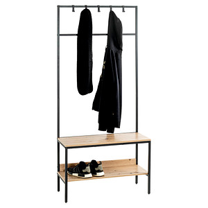 Image HAKU Möbel Garderobenbank mit Haken und Schuhrost 37461 eiche, schwarz Holz 70,0 cm