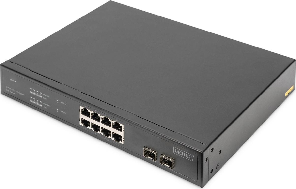 Image DIGITUS Gigabit Ethernet PoE Switch, 8-Ports + 2xSFP Uplink