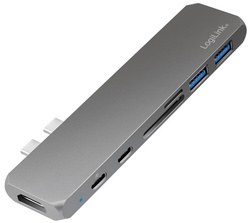 Image LOGILINK Dual USB-C Multifunktion HUB, Aluminium grau