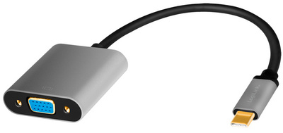 Image LOGILINK USB 3.2 Gen 1 Type-C adapter, C/M to VGA,1080p,alu,black/grey, 0.15 m