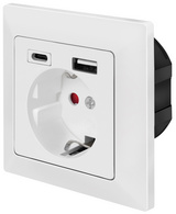 Image LOGILINK Wall outlet 1 socket+ 1-port USB-A + 1port USB-C charger