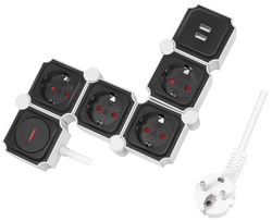Image LogiLink Flexible Steckdosenleiste, mit 2x USB, schwarz/weiß