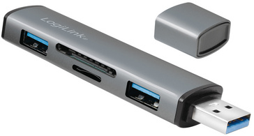 Image LogiLink USB 3.2 Gen2 Hub mit Kartenleser, 2 Port, alu