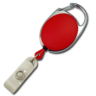 Image JOJO – Ausweishalter Ausweisclip Schlüsselanhänger ovale Form, Metallumrandung Druckknopfschlaufe, Farbe rot - 100 Stück