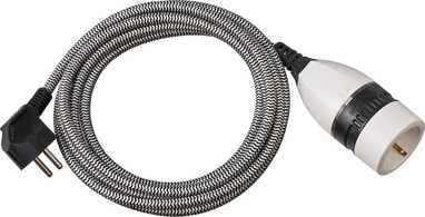 Image BRENNENSTUHL 1161830 Strom Verlängerungskabel Schwarz/Weiß 3 m Stoff-Ummantelun