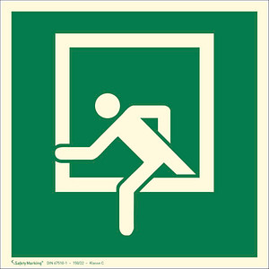 Image SafetyMarking® Rettungszeichen-Aufkleber Notausstieg quadratisch 15,0 x 15,0 cm