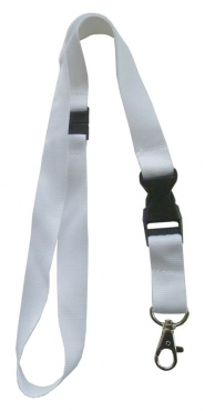 Image Umhängeband / Lanyards / Schlüsselanhänger aus Polyester mit drehbarem Karabinerhaken, mit Steckschnalle und Sicherheitsbruchstelle, Farbe: weiss - 100 Bänder