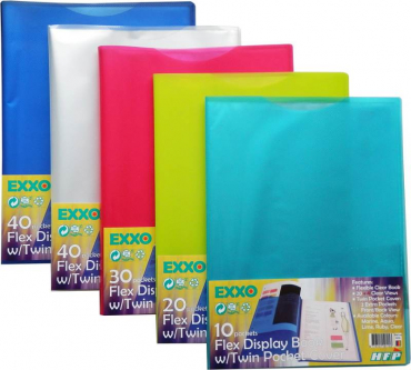 Image EXXO by HFP Flexibles Sichtbuch / Sichthüllenmappe / Soft-Schtbuch, A4, aus PP, mit 10 fest eingeschweißten und oben offenen Klarsichthüllen, mit Hülle auf dem Front- und Rückendeckel, Farbe: transparent farbig sortiert – 30 Stück