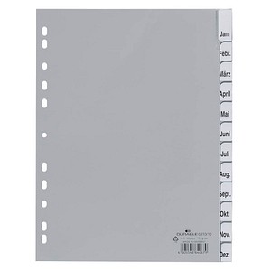 Image DURABLE Kunststoff-Register, A4, PP, 12-teilig, grau blanko, mit Einsteckschild