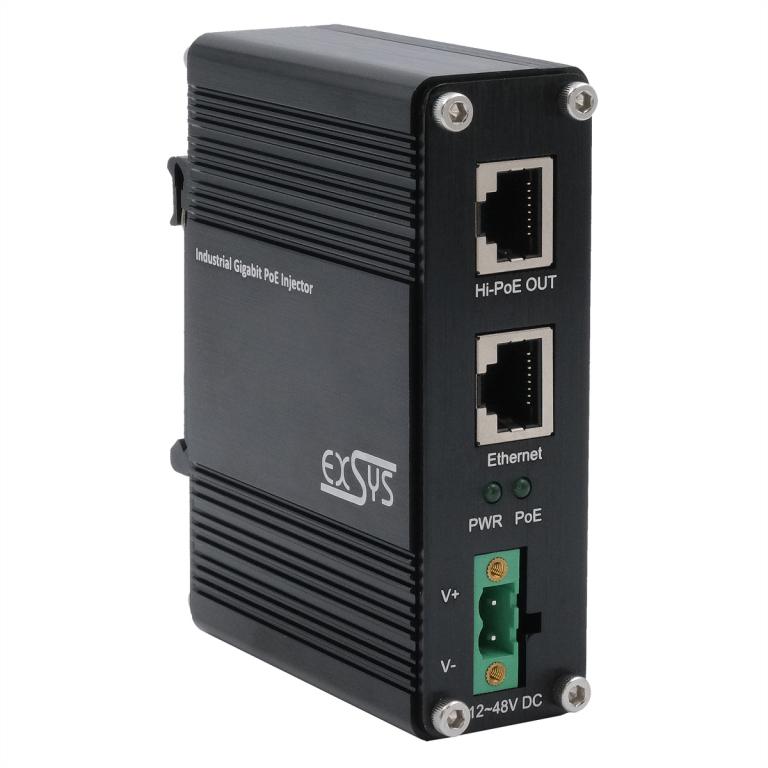 Image EXSYS GmbH PoE+ Gigabit Injektor 60W -40°C bis+80°C EX-60310 - 1 Gbps