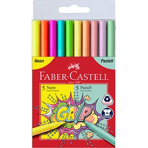 Image FABER-CASTELL Fasermaler GRIP Neon + Pastell, 10er Etui