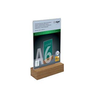 Image sigel Tischaufsteller mit Holzsockel, Acryl, DIN A6, gerade