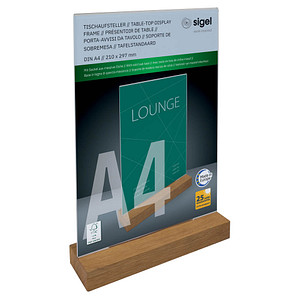 Image sigel Tischaufsteller mit Holzsockel, Acryl, DIN A4, gerade