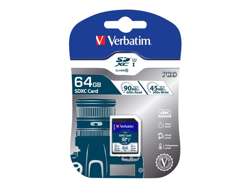 Image VERBATIM SD Card 64GB Verbatim SDHC PRO UHS-I Class 10
