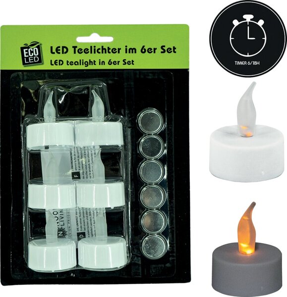 Image LED Teelichter 6er Set inkl. 6 St. Batterie CR2032 u. Timer