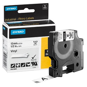Image DYMO Beschriftungsband RHINO  18444, 12 mm schwarz auf weiß