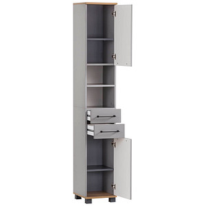 Image MÖBELPARTNER Badschrank Jelda 154231 platingrau, eiche-landhaus 30,3 x 32,6 x 180,9 cm