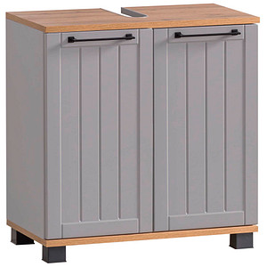 Image MÖBELPARTNER Waschtischunterschrank ohne Waschbecken Jelda 154176 platingrau, eiche-landhaus 59,8 x 32,6 x 62,4 cm